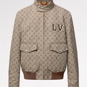 Louis Vuitton Checkered Bomber Jacket in Brown and Cream